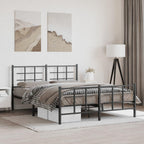 vidaXL Metal Bed Frame - Black 59.1"x78.7" with Headboard/Footboard - Durable Steel Construction, Elegant Bedroom Furniture