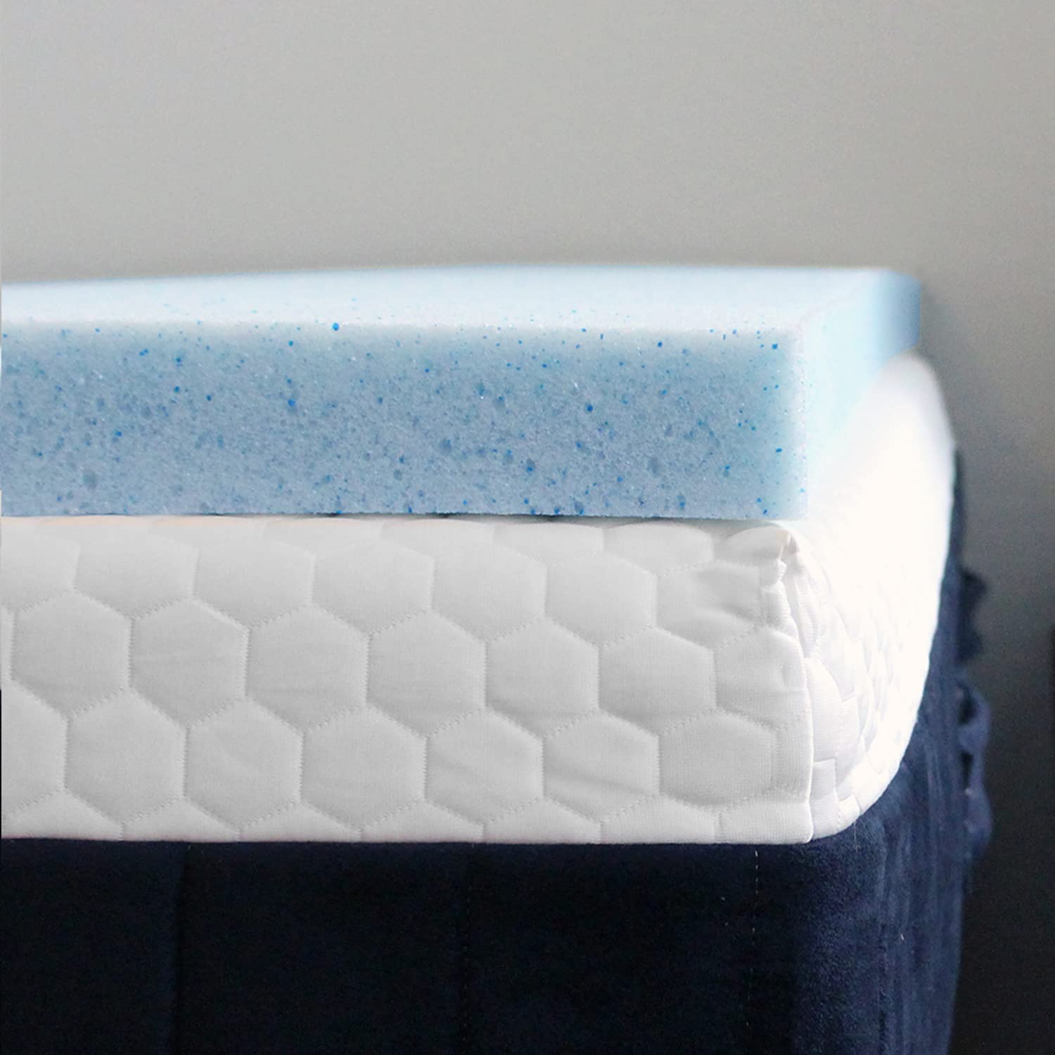 Lounj 2 Inch Rv Gel Memory Foam Mattress Topper, Bunk (30X75) Blue
