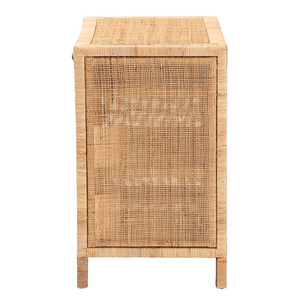 Baxton Studio Bella Modern Bohemian Natural Brown Mahogany Wood and Natural Rattan 1-Drawer Console Table Natural Brown/Mahogany Wood