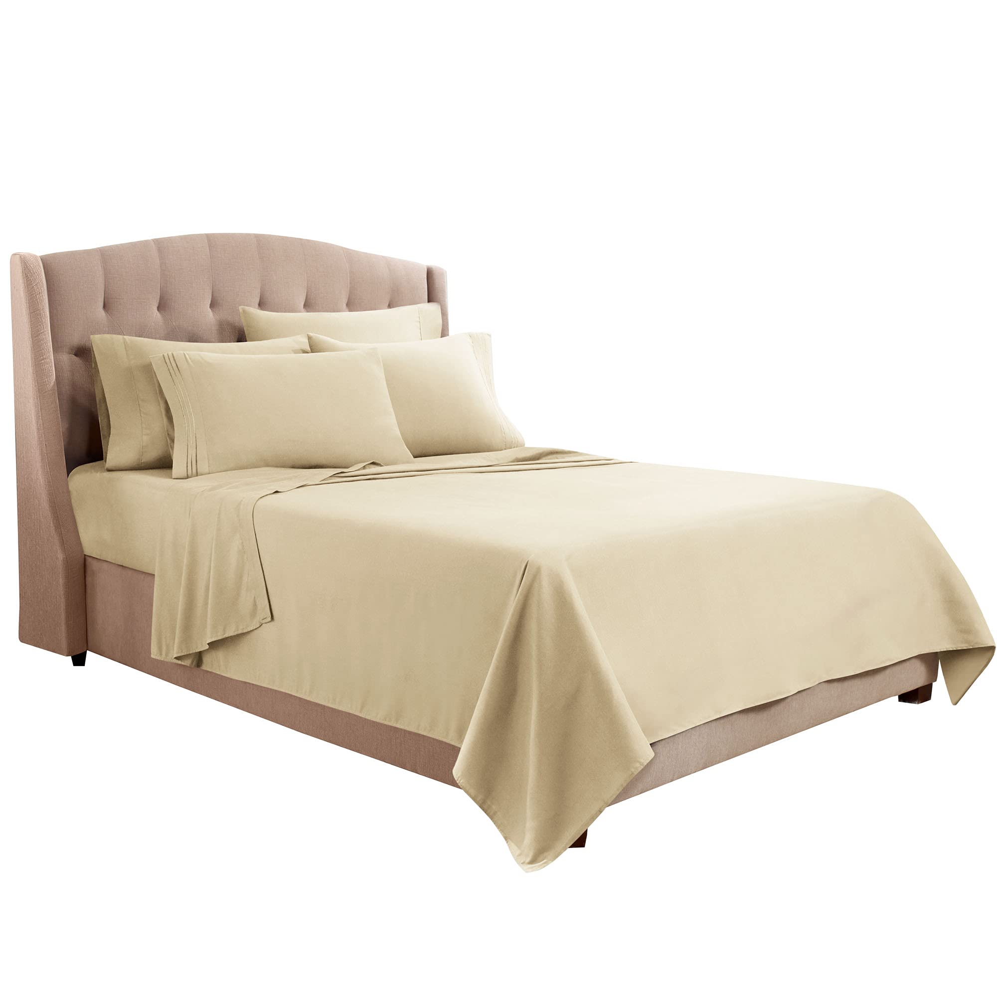 Clara Clark King Sheets, 6 Piece Set - Hotel Luxury Sheets For King Size Bed, Super Soft Bedding Sheets & Pillowcases, King Size Sheets, Beige Cream