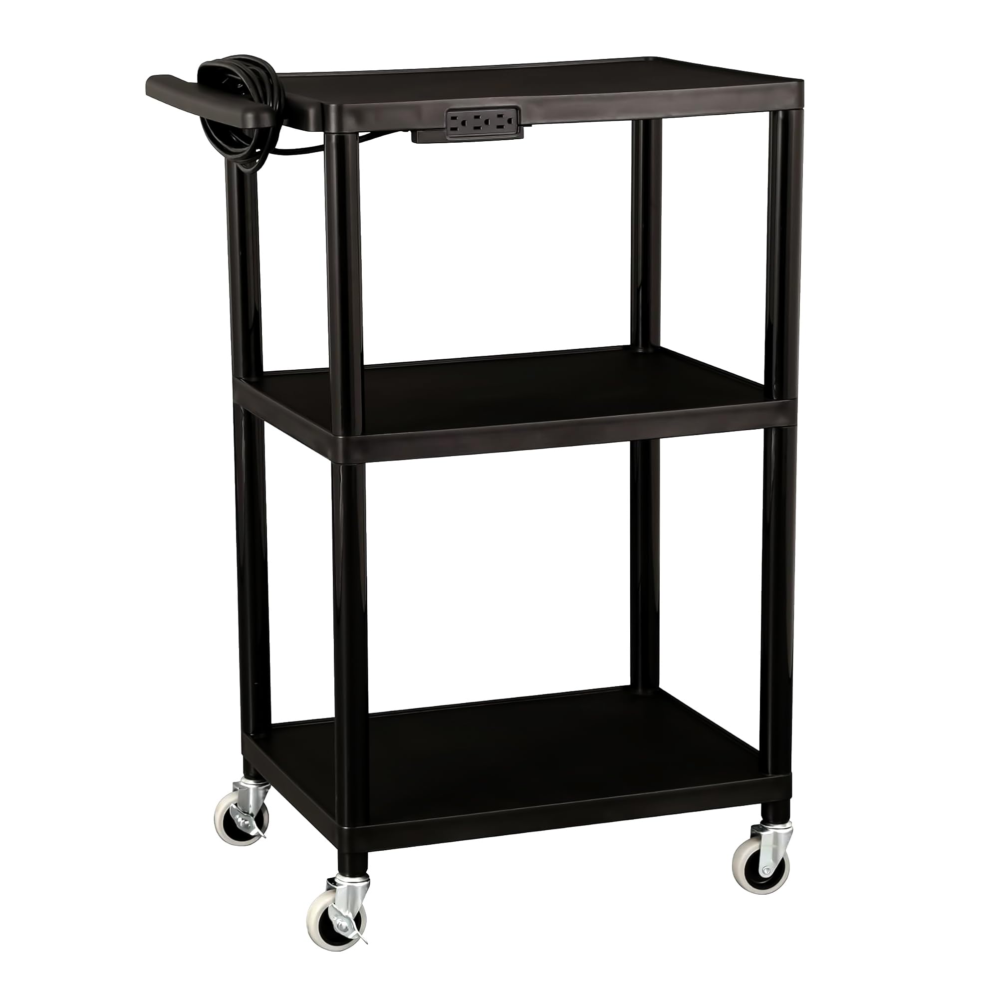 Norwood Commercial Furniture Mobile Utility Av Cart With Power Strip And Casters, Rolling Presentation And Media Cart On Wheels, Black