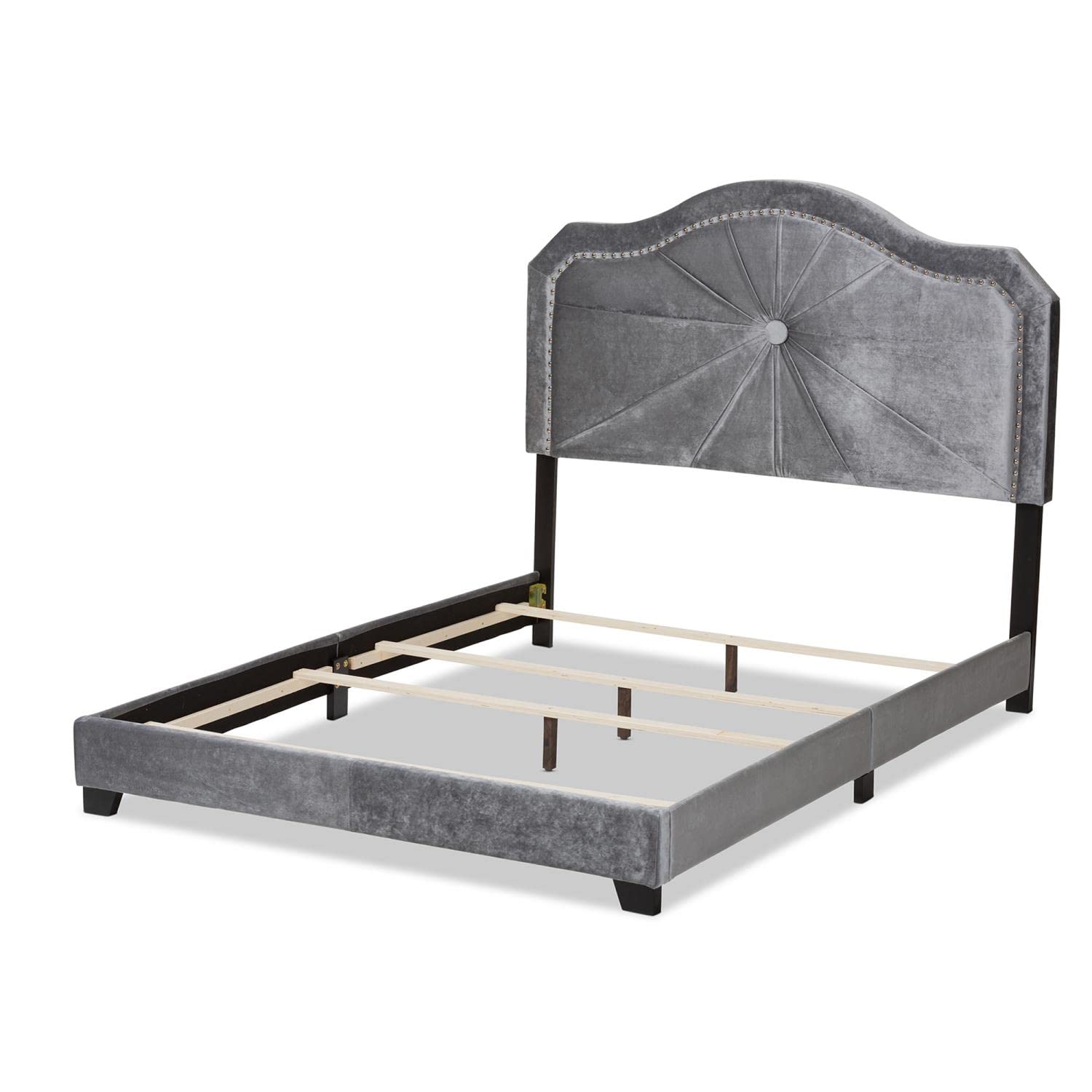 Baxton Studio Embla Modern and Contemporary Gray Velvet Fabric Upholstered King Size Bed