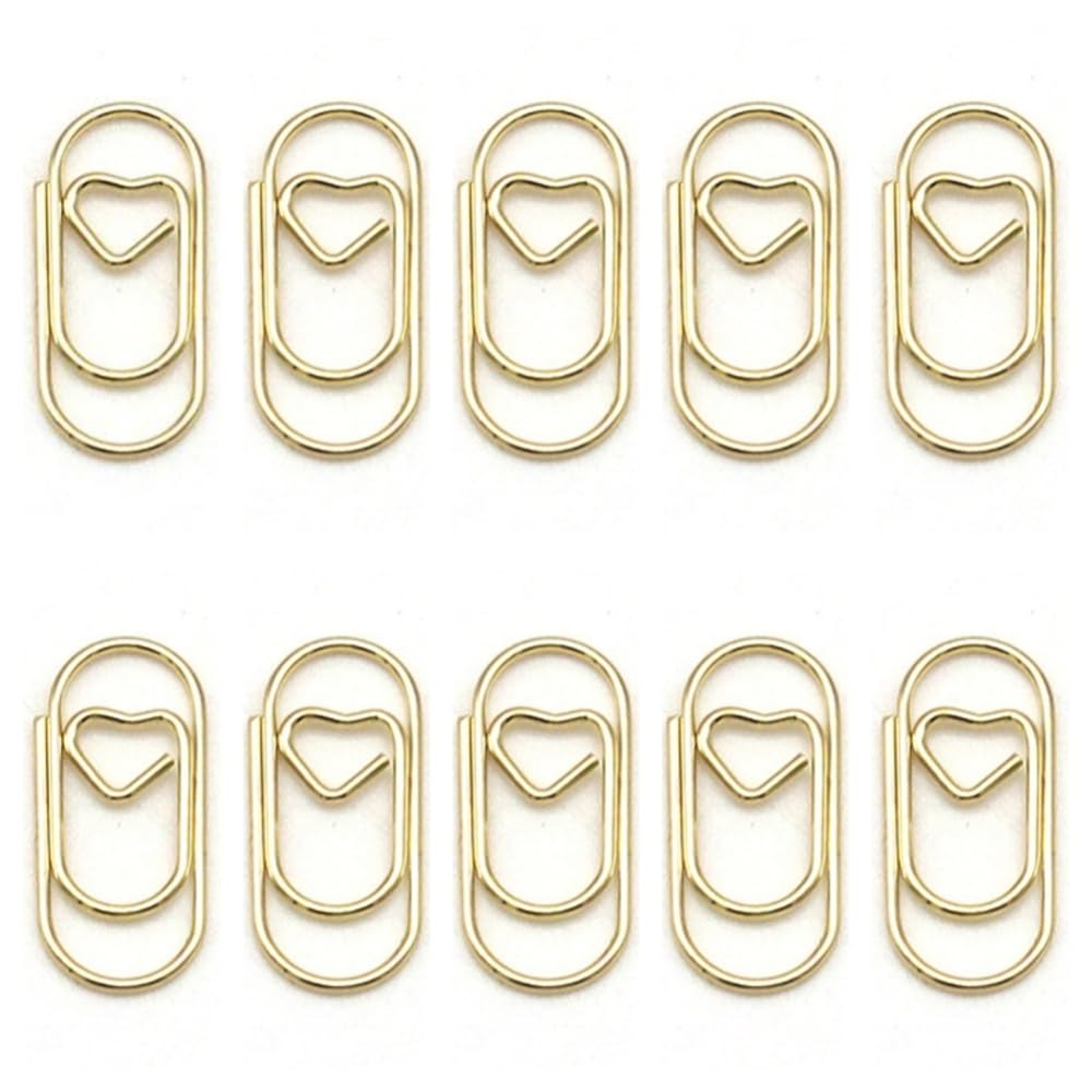 100 Pcs Small Gold Paper Clips Love Heart Shaped Paperclips Stainless Steel In Tinplate Paper Clips Holder For Office School Hom