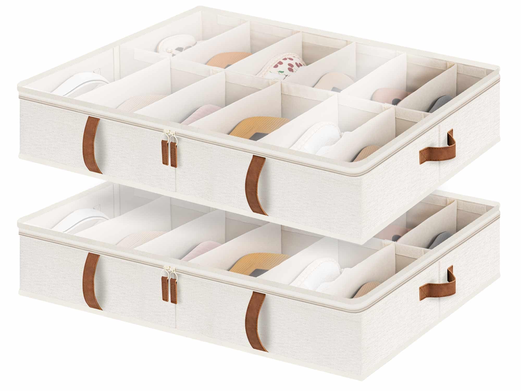 StorageWorks Under Bed Shoe Storage Organizer, Underbed Shoes Container with Adjustable Dividers, Shoe Storage Basket with Cover