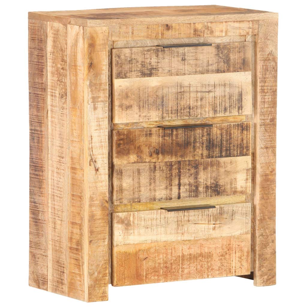 vidaXL Sideboard Storage Unit with 3 Drawers - Rough Mango Wood, Naturally Finished - Retro Style, 23.2&quot;x13&quot;x29.5&quot;