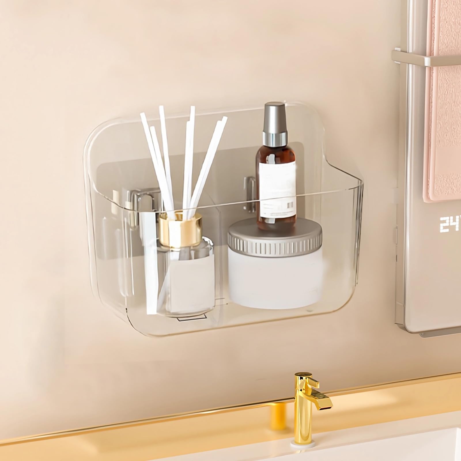 Diesisa Acrylic Wall Mount Organizer, Self Adhesive Organizer for Wall, Cabinet Door Organizer, No Drilling Hang Walls, with 2 C