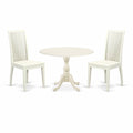 East West Furniture DMIP3-LWH-W 3 Piece Kitchen Table & Chairs Set Contains a Round Dining Table with Dropleaf and 2 Dining Room Chairs, 42x42 Inch, Linen White