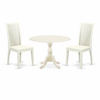 East West Furniture DMIP3-LWH-W 3 Piece Kitchen Table & Chairs Set Contains a Round Dining Table with Dropleaf and 2 Dining Room Chairs, 42x42 Inch, Linen White