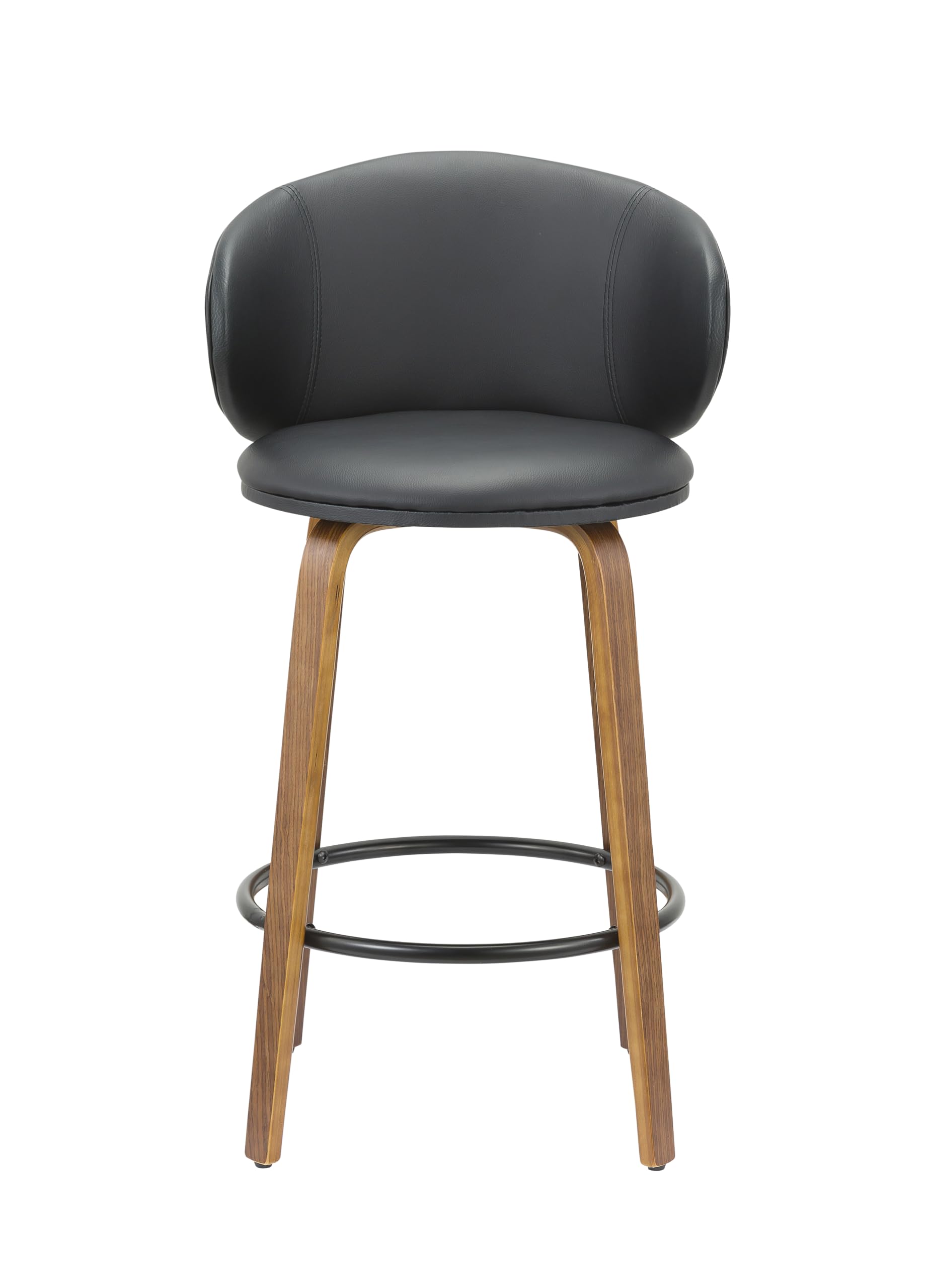 Neos Modern Furniture 26''H Black PU Stool with Wood Leg, Set of 2