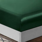 Treely 4 Piece Satin Sheets Twin Size Silky Smooth Blackish Green Satin Sheet Set With Deep Pocket, Satin Fitted Sheet, Flat She