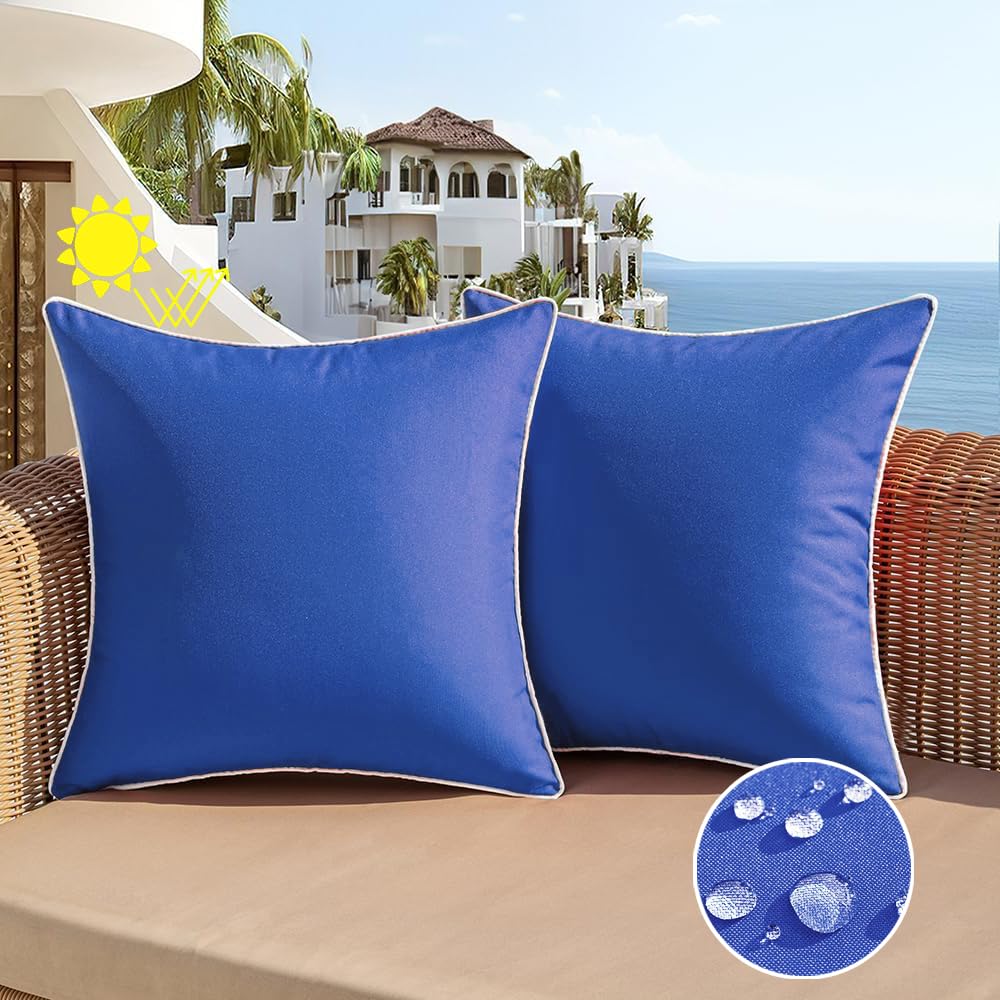 All Smiles Outdoor Waterproof Throw Pillow Covers 16X16 Set Of 2 Navy Blue Decorative Patio Tent Bed Sofa Living Room Furniture