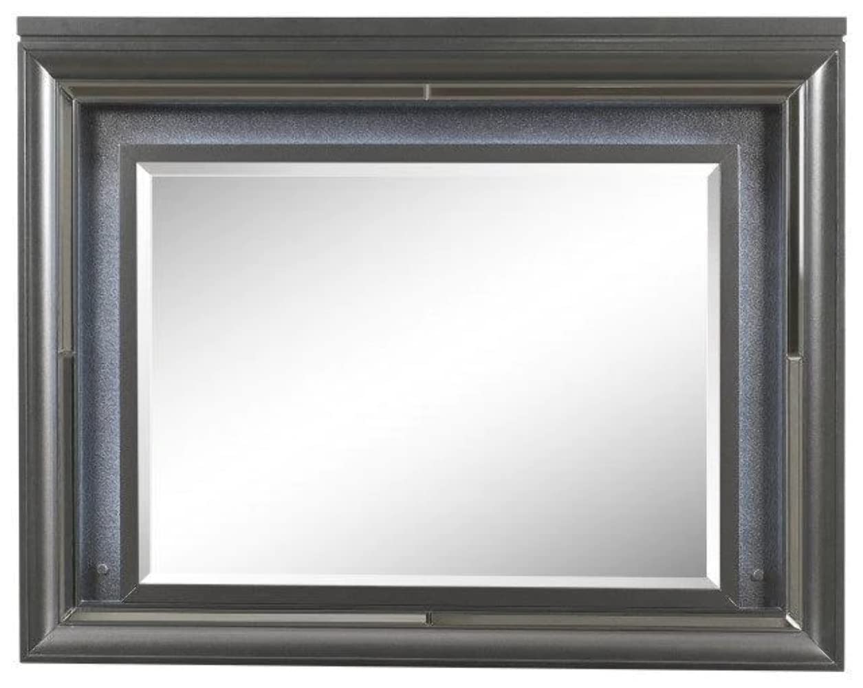 Acme Sawyer Rectangular Wooden Frame Mirror With Led In Metallic Gray