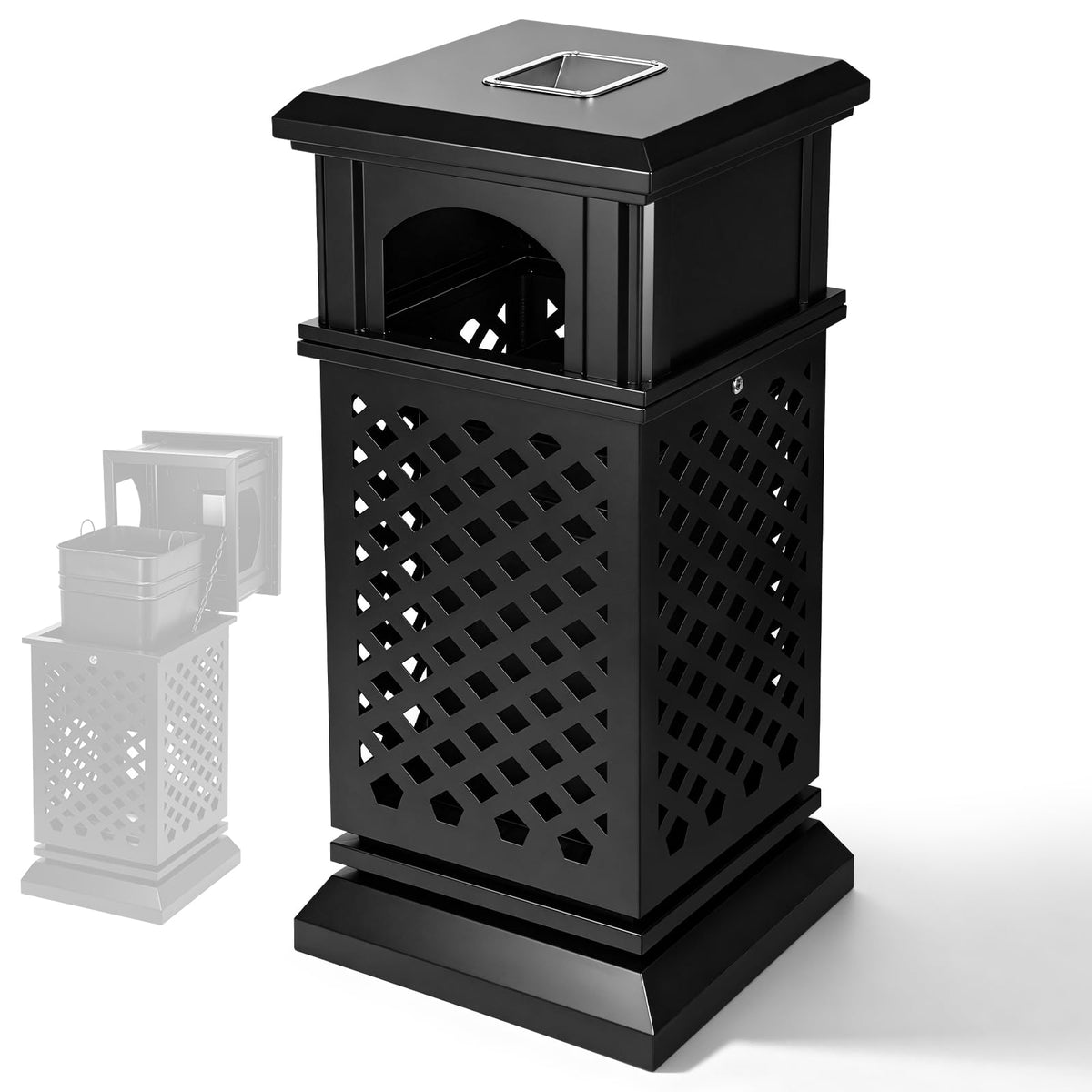IRONWALLS Commercial Trash Can with Lid Outdoor, Black, 16(L/W) x 35(H)