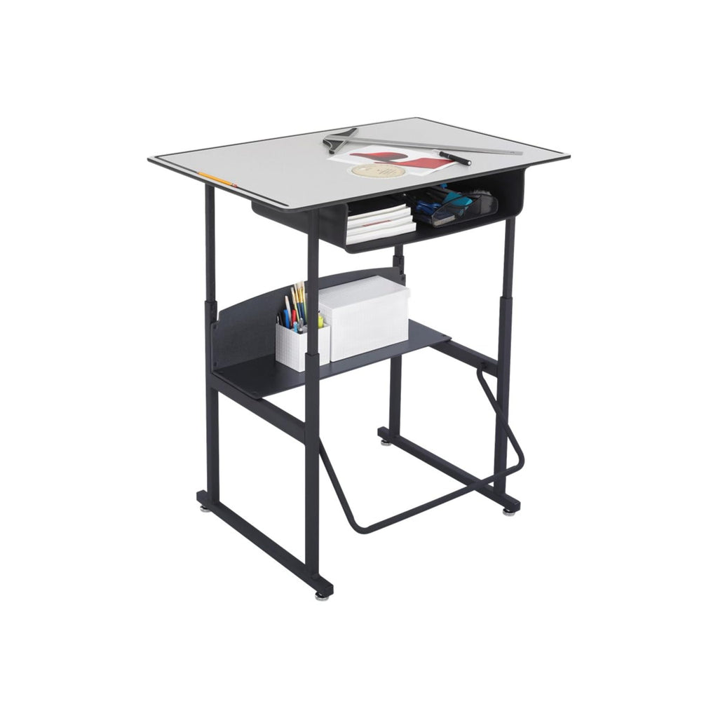 Safco Products AlphaBetter Adjustable-Height Desk, 1209GR, 36" W x 24" D Premium Desktop, Book Box, Swinging Footrest Bar