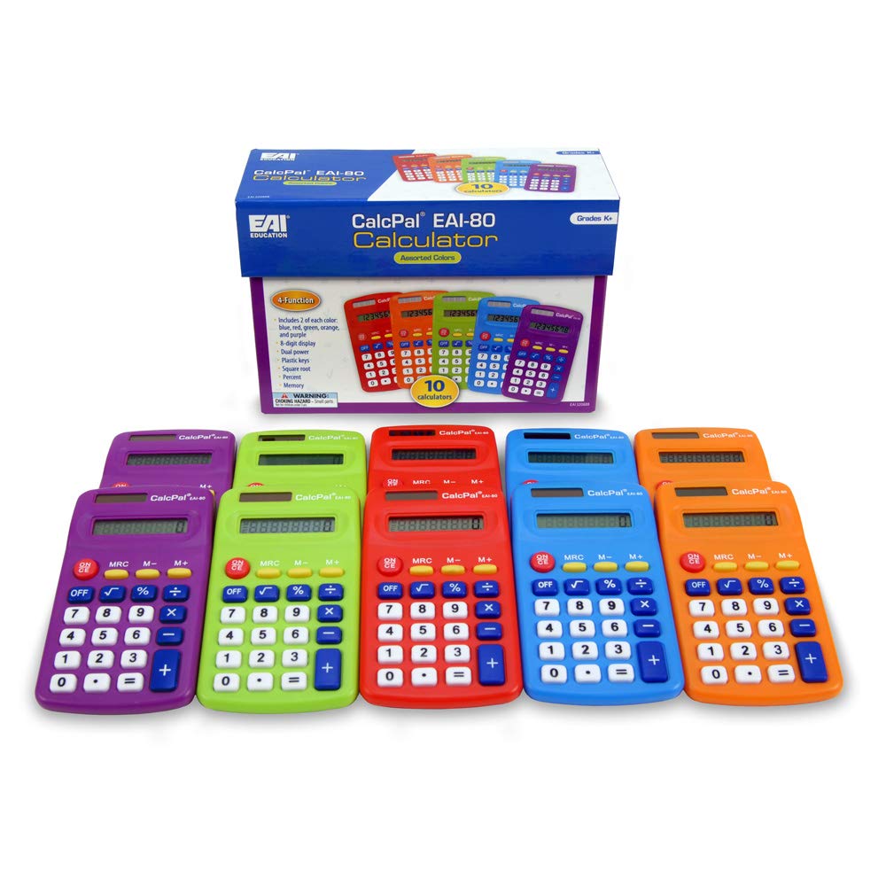 Eai Education Calcpal Eai-80 Basic Solar Calculator, Dual-Power For School, Home Or Office: Assorted Colors - Set Of 10
