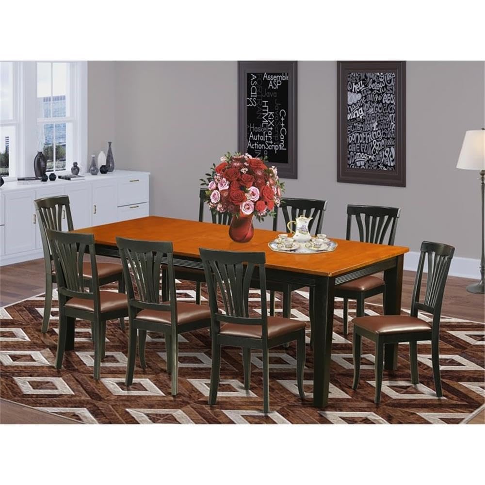 East West Furniture QUAV9-BCH-LC 9 Piece Dining Table Set Includes a Rectangle Wooden Table with Butterfly Leaf and 8 Faux Leather Dining Room Chairs, 40x78 Inch, Black & Cherry