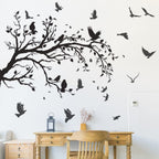 Mefoss Black Tree Branch Wall Stickers Flying Birds Scenery Wall Decal Art Peel And Stick Vinyl Wall Murals Home D  Cor For Livi