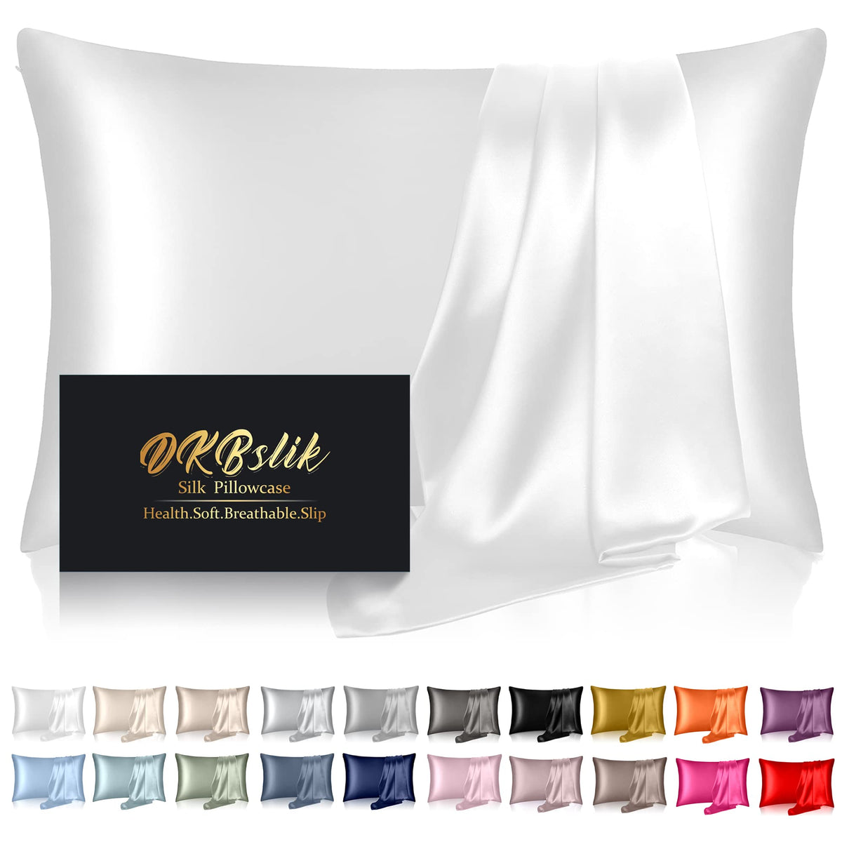 Silk Pillowcase For Hair And Skin, Mulberry Silk Pillow Cases Standard Size, Cooling Sleep Both Sides Natural Silk Satin Pillow