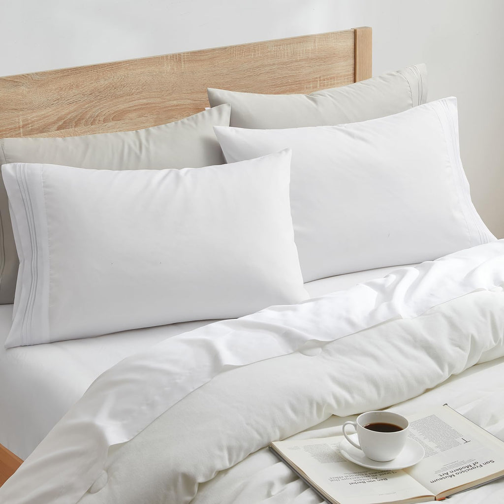Nestl White Pillow Cases Queen Size Set Of 2, Soft Queen Pillow Case, 1800 Microfiber Queen Pillow Cases 2, Pillowcases Queen, Envelope Closure Pillowcase, Pillow Covers Queen Size, 20X30 Inches