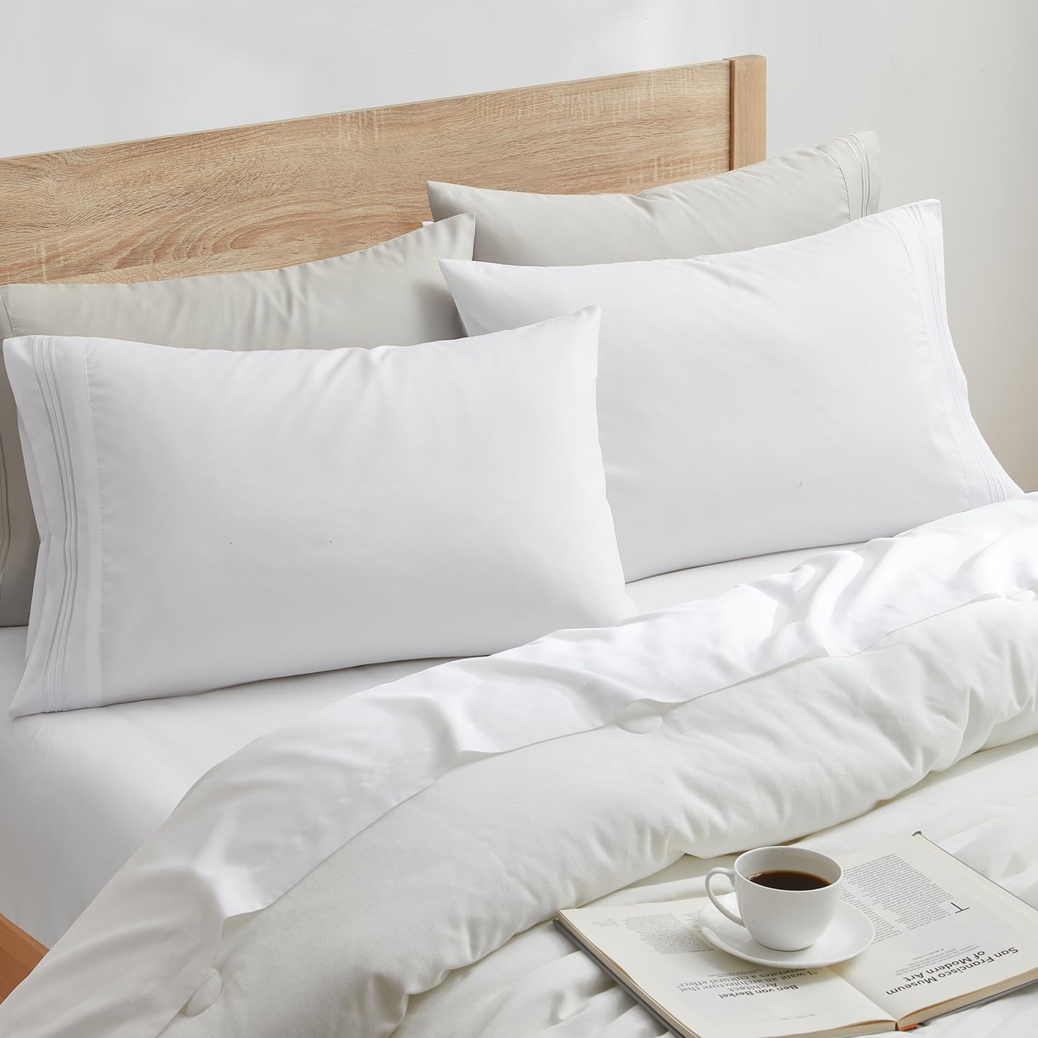 Nestl White Pillow Cases Queen Size Set Of 2, Soft Queen Pillow Case, 1800 Microfiber Queen Pillow Cases 2, Pillowcases Queen, Envelope Closure Pillowcase, Pillow Covers Queen Size, 20X30 Inches