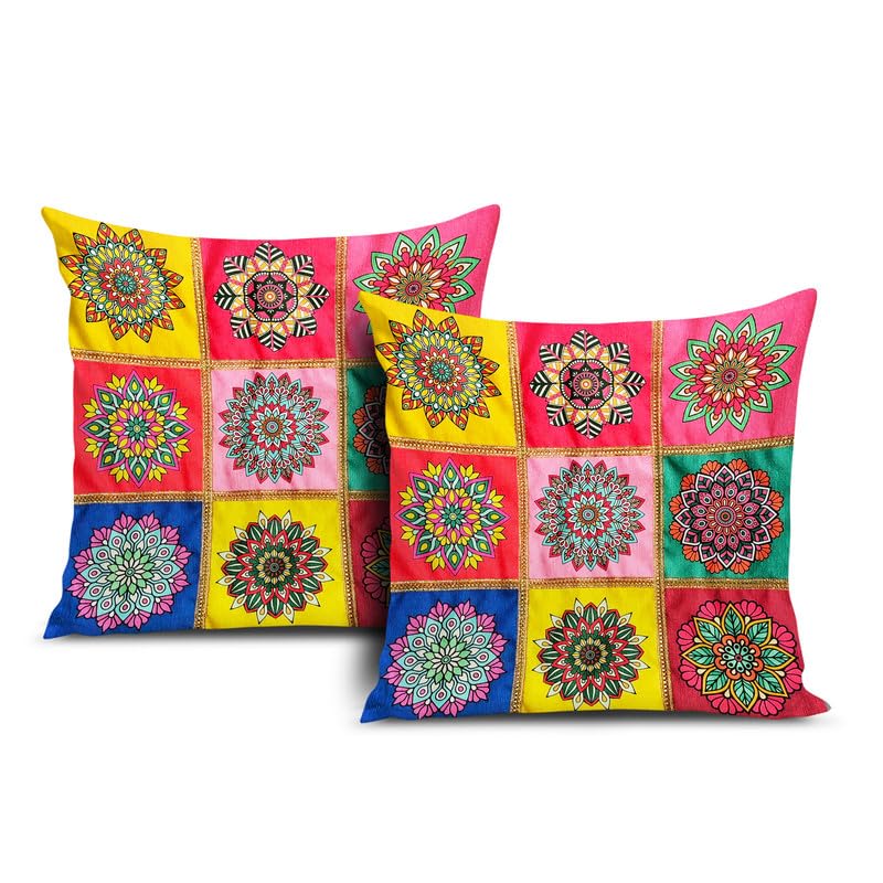 Mukesh Handicrafts Polyester 200Tc Mandala Printed Cushion Cover For Bedroom, Living Room Sofa Set 20X20 Inch Multicolor Set Of