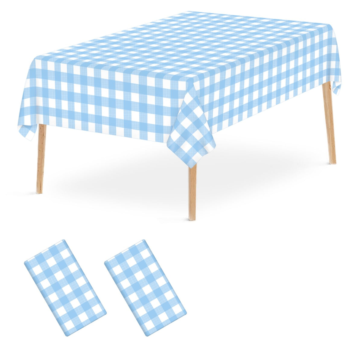 2 Pcs Light Blue Checkered Tablecloth 54    108 Inches Rectangle Blue Gingham Tablecloth Disposable Plastic Waterproof Table Cov