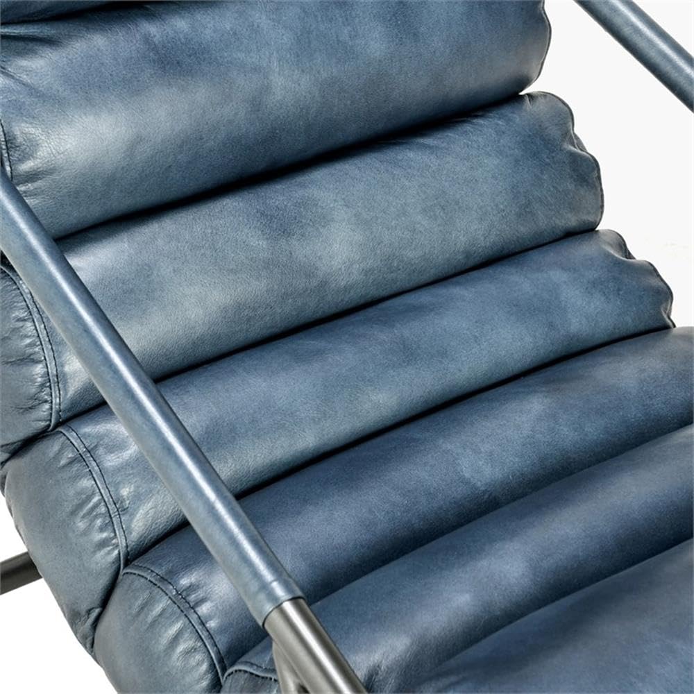 Kosas Home Jackson Transitional Leather Accent Chair in Dark Blue