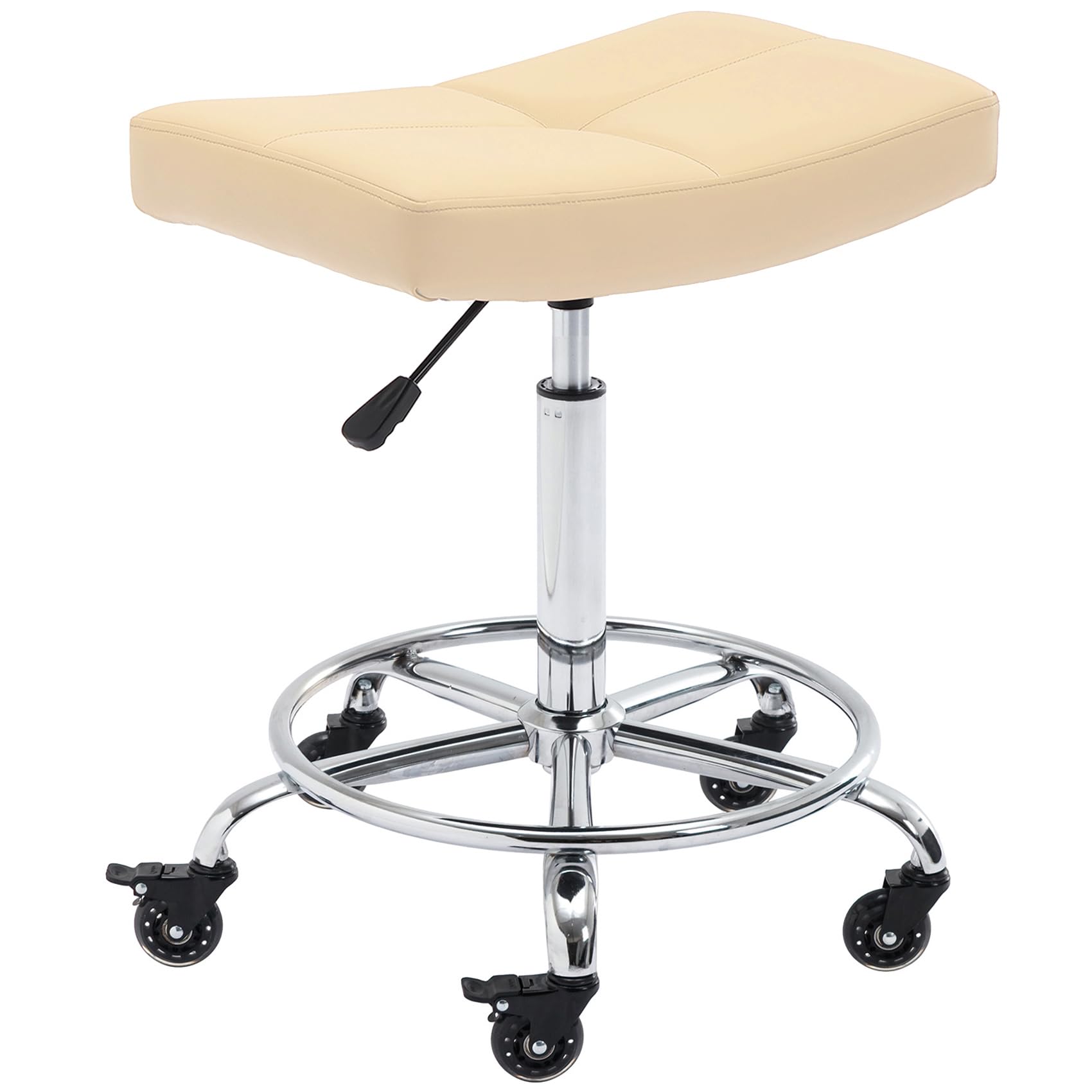 CoVibrant Heavy Duty Adjustable Rolling Stool with Wide Seat, Lockable Rubber Wheels & Footrest - Swivel Stool Chair for Kitchen