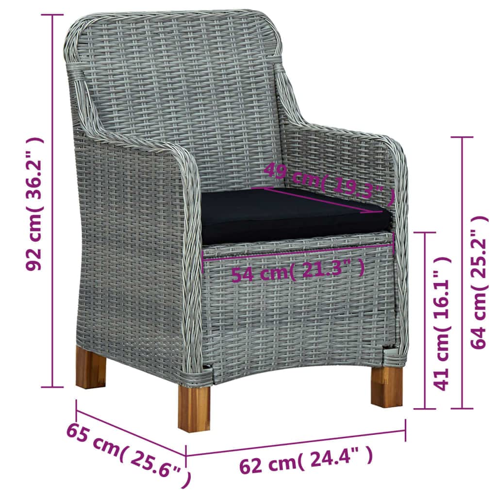 vidaXL 5 Piece Patio Dining Set with Solid Acacia Wood Table, Weather-Resistant PE Rattan Chairs - Light Gray