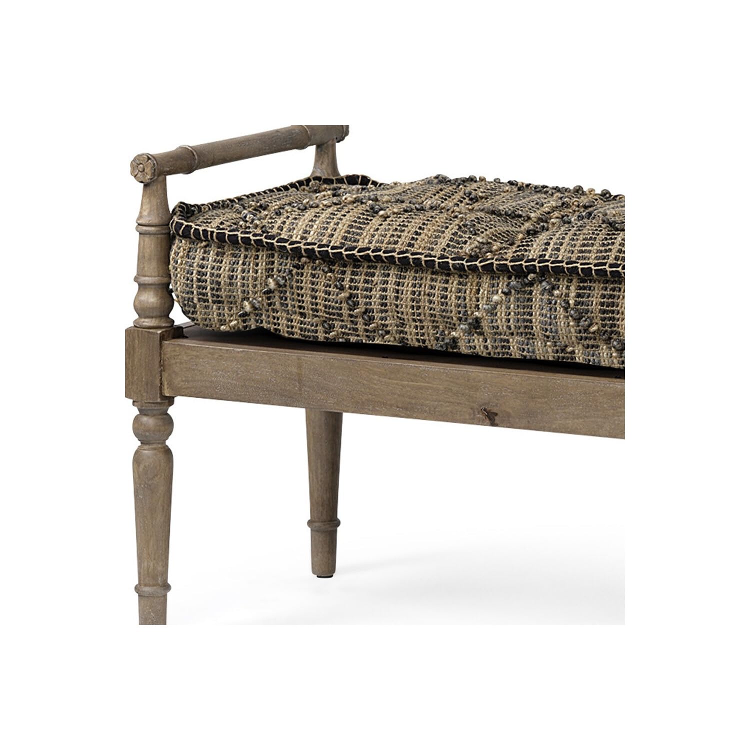 HomeRoots Rectangular Indian Mango Wood/Light Brown and Grey W/Jute Patterned Top Accent Bench