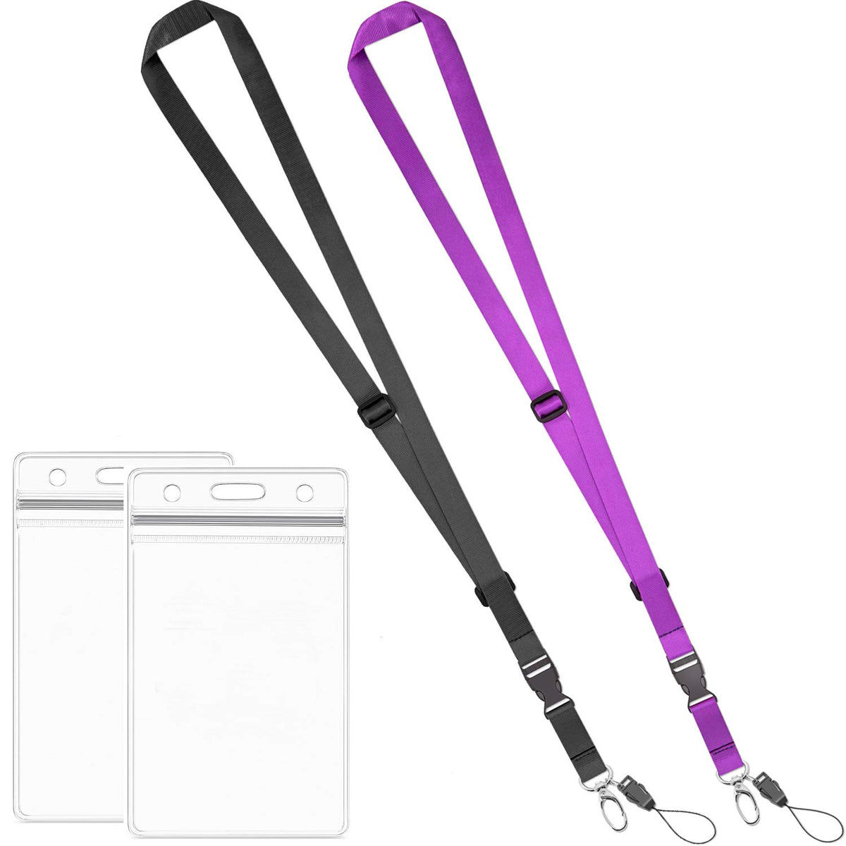 Amuu 2 Pack Badge Holder Card Protector 4 X 3 Lanyard Adjustable With Id Badge Holder Black Purple Office Neck Lanyards For Vert