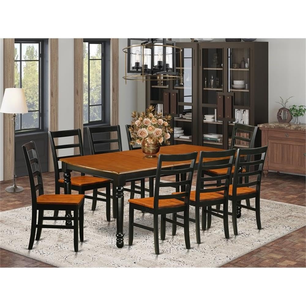 East West Furniture DOPF9-BCH-W 9 Piece Dining Room Furniture Set Includes a Rectangle Kitchen Table with Butterfly Leaf and 8 Dining Chairs, 42x78 Inch, Black & Cherry
