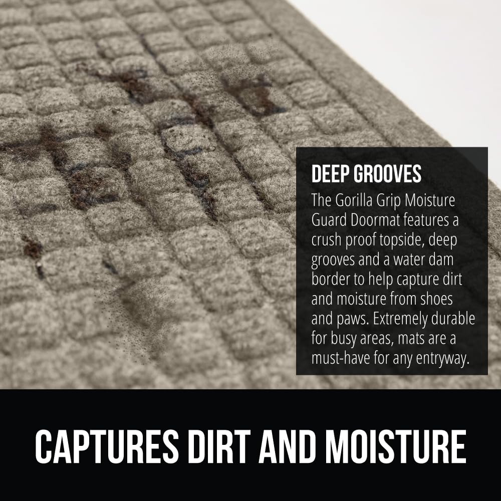 Gorilla Grip Ultra Absorbent Moisture Guard Doormat, Absorbs Up To 2.75 Cups Of Water, Stain And Fade Resistant, Spiked Rubber Backing, All Weather Mats Capture Dirt, Indoor Outdoor, 72X24, Beige
