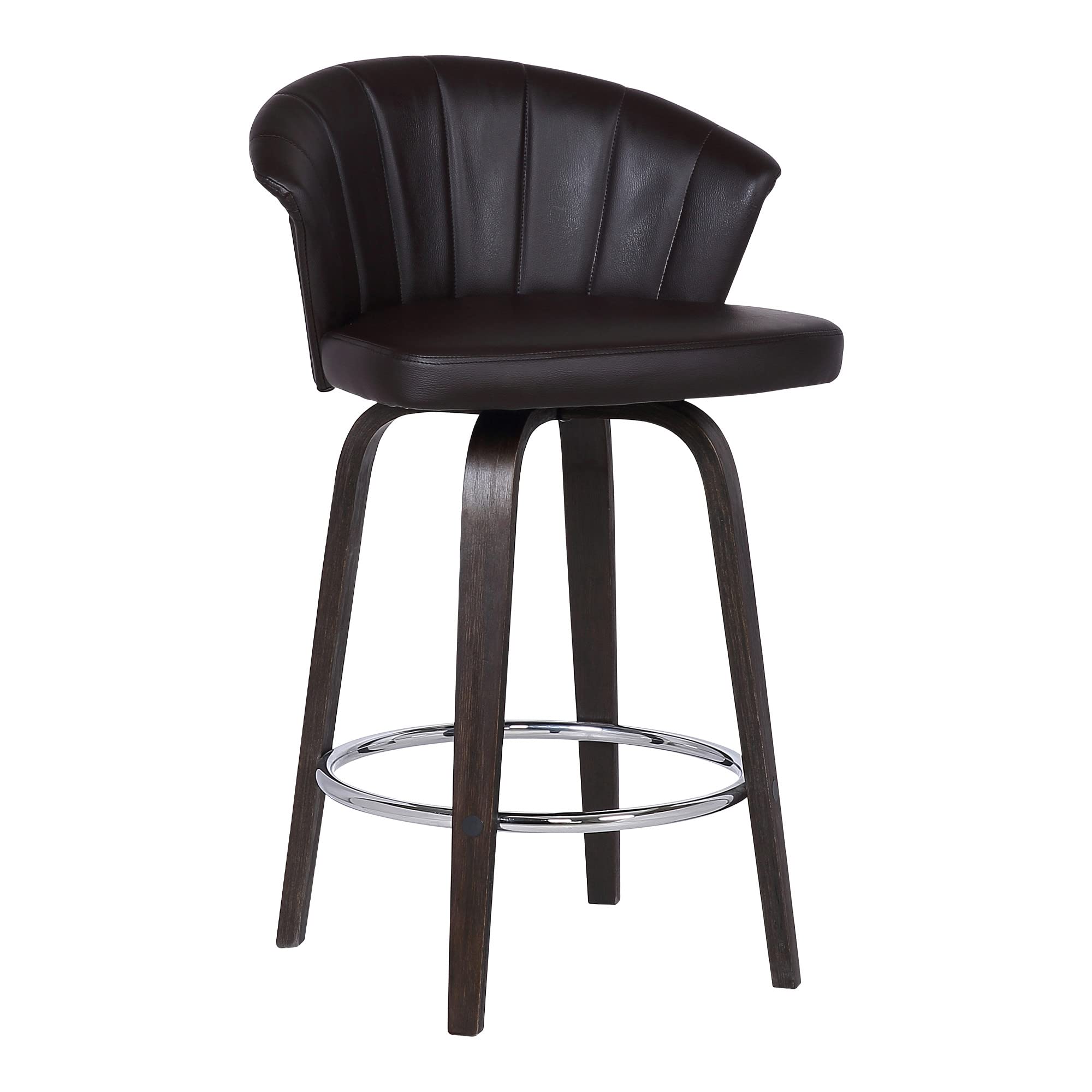 HomeRoots Chrome Steel, Faux Leather, Plywood 26' Dark Brown Faux Leather and Rustic Wood Back Swivel Bar Stool