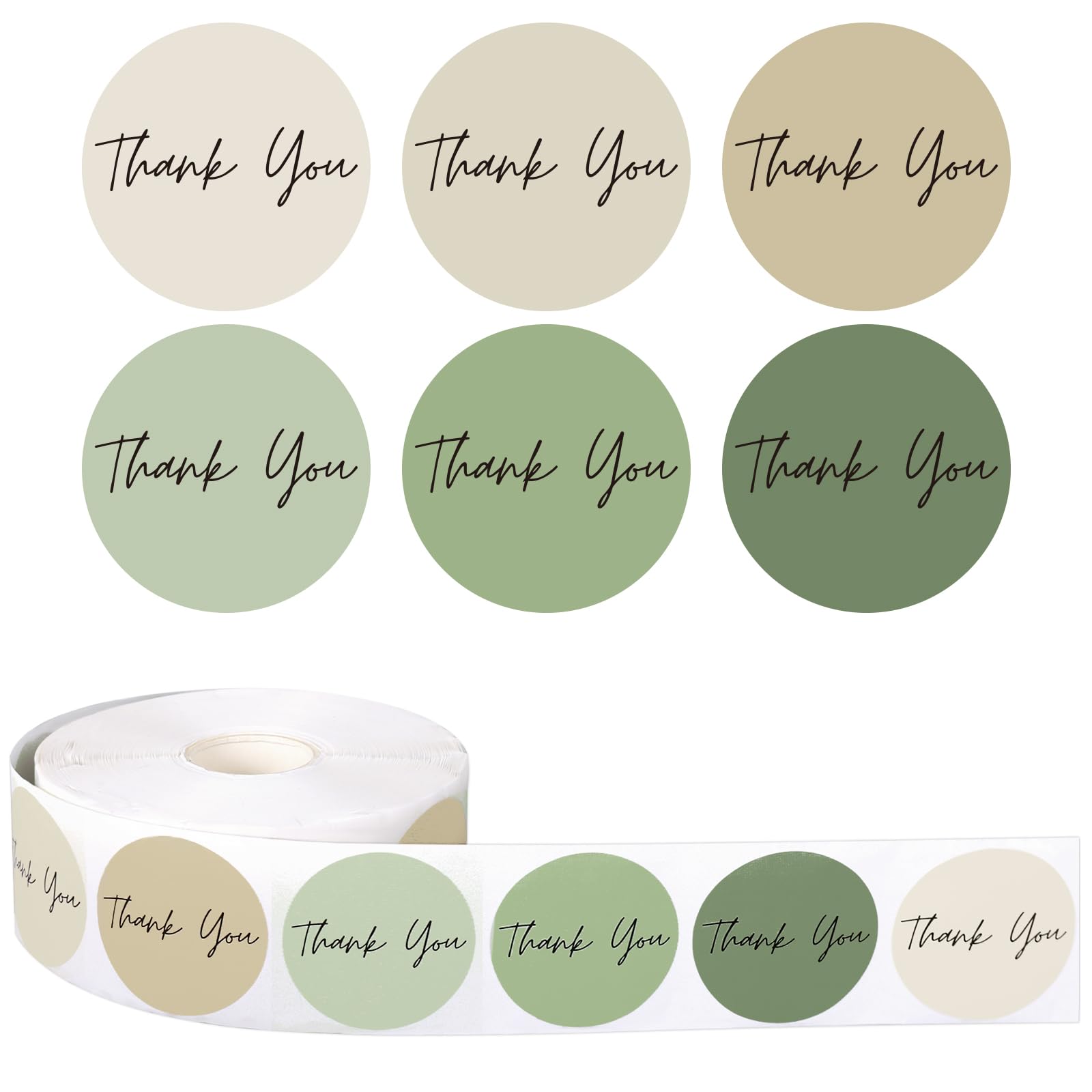 Whaline 1000Pcs Sage Green Nude Thank You Stickers Roll 6 Colors Paper Decals Milky White Brown Adhesive Seal Sticker Decor For