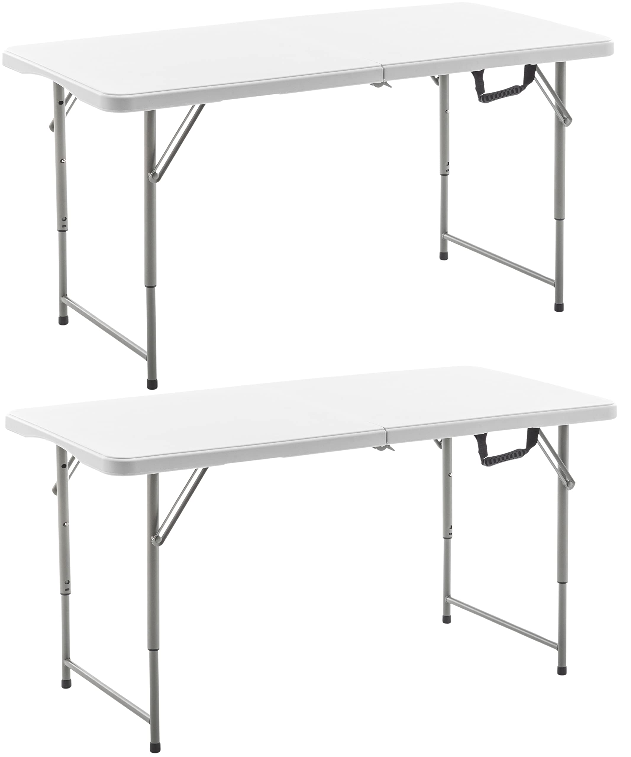 Btexpert Set Of 2, Fold-In-Half Folding Utility Table 4Feet Lightweight Height Adjustable Portable Carrying Handle Indoor Outdoor Picnic Camping Office Home Party Easy To Clean Store Care White