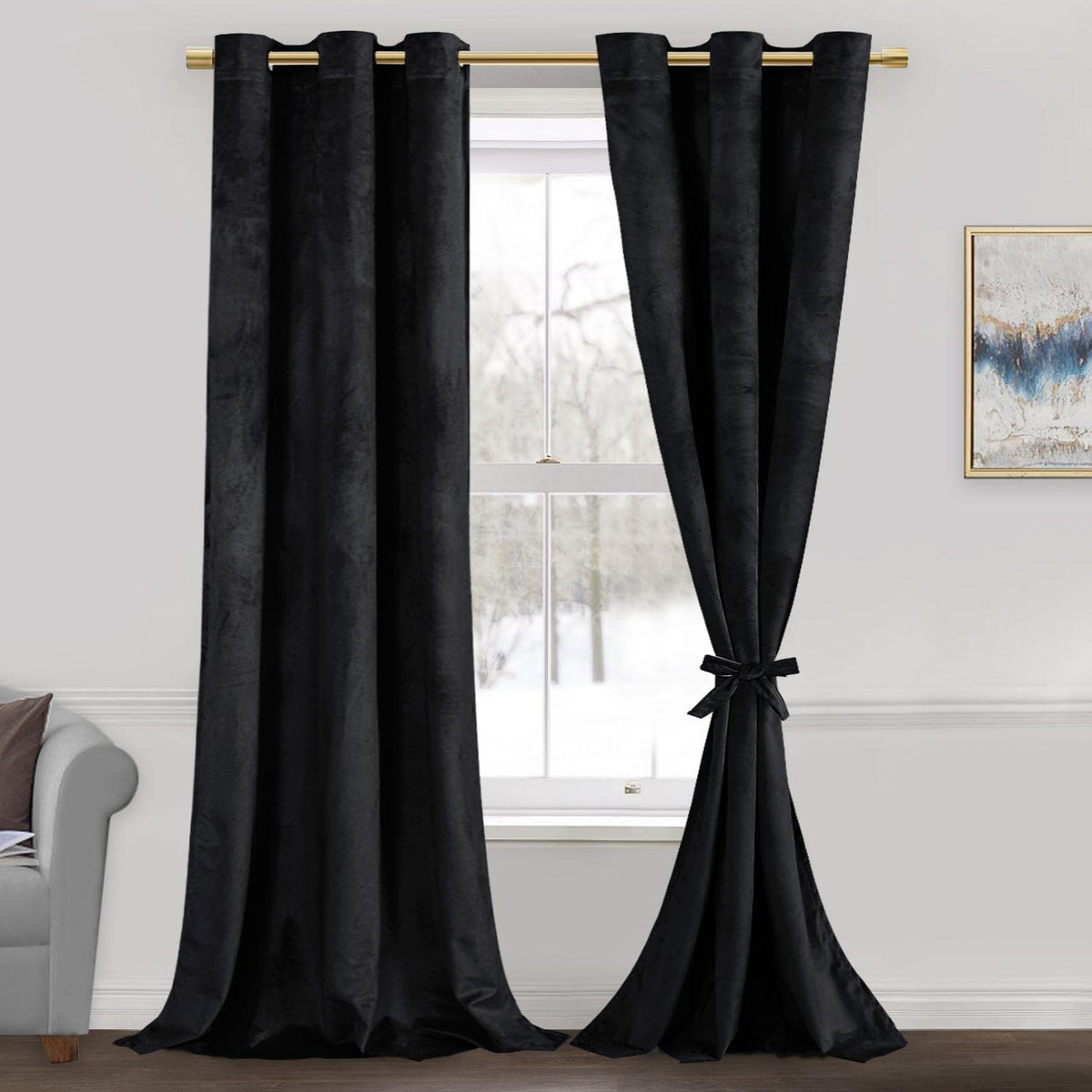 Jiuzhen Stone Blue Velvet Curtains 96 Inches Blackout Curtains For Living Room - Privacy Protect Room Darkening Grommet Thick Ve