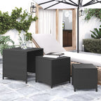 vidaXL 3 pcs Nesting Tables in Black Poly Rattan - Durable and Weather Resistant with Powder-Coated Steel Frame for Indoor and Outdoor Use