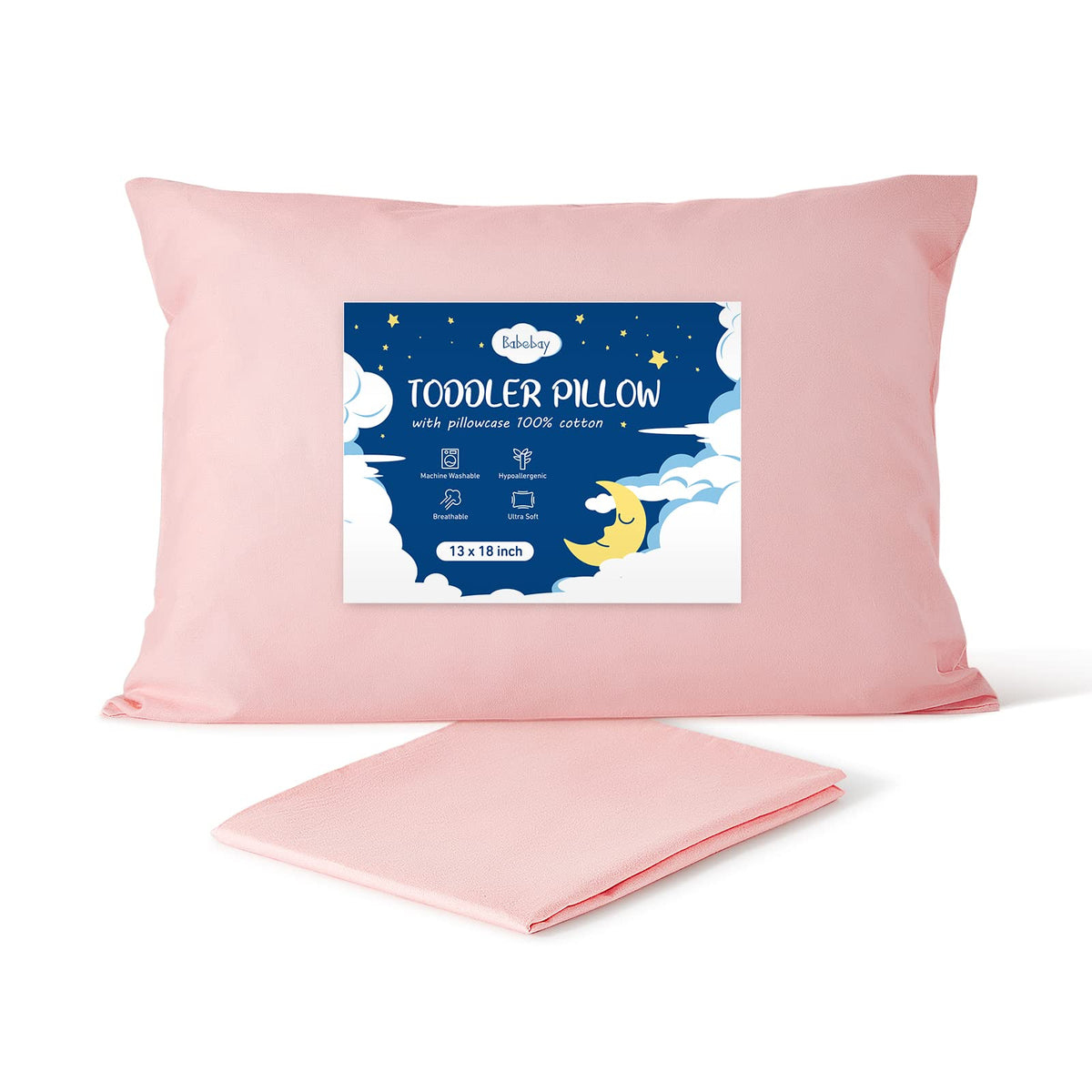 Toddler Pillow With Pillowcase, Babebay 13?18 100% Cotton Toddlers Pillows For Sleeping, Machine Washable Kids Pillows Perfect F