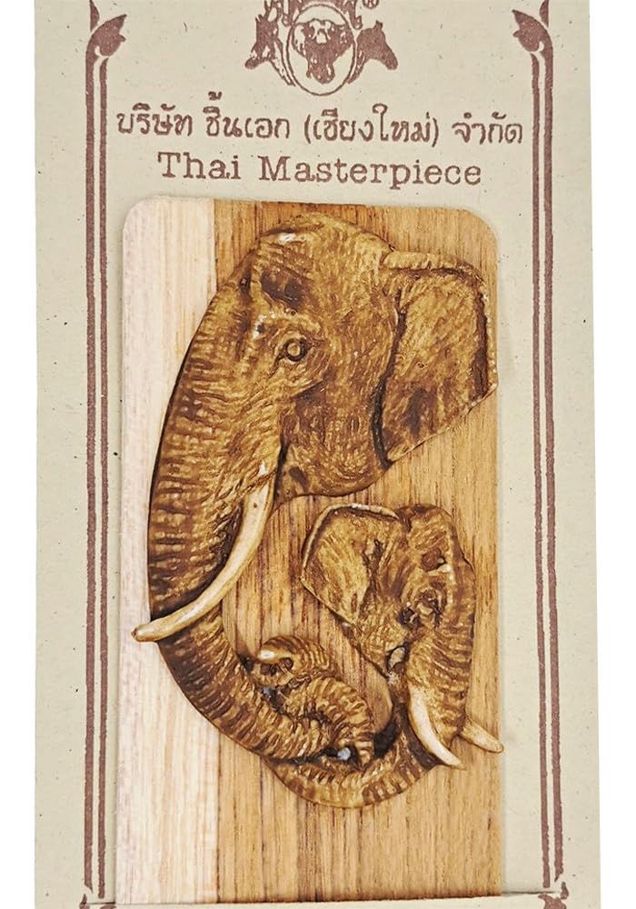 Witnystore 7' Long Carved Wooden Bookmark Elephants Holding Trunks Handmade Unique Craft Accessory Collectibles Gift Souvenir