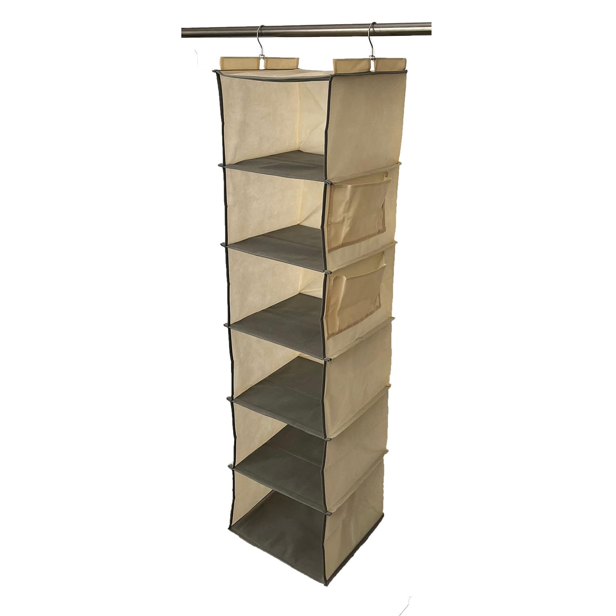 TWEEMALOU Hanging Closet Organizer and Storage, 6Shelf Closet Hanging Storage Shelves (Beige)