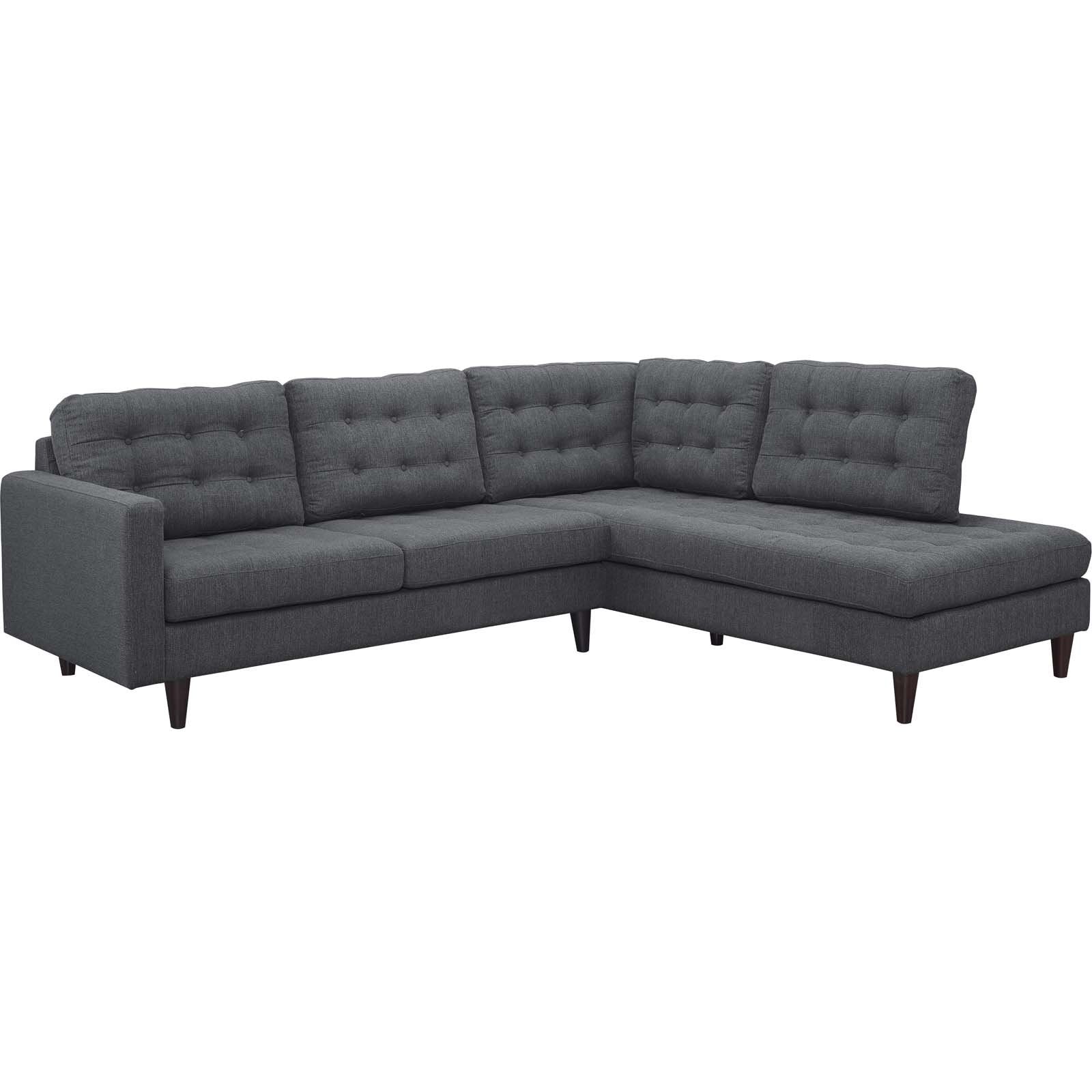 Modway Empress Mid-Century Modern Upholstered Fabric, Right Facing Bumper Sectional, Gray