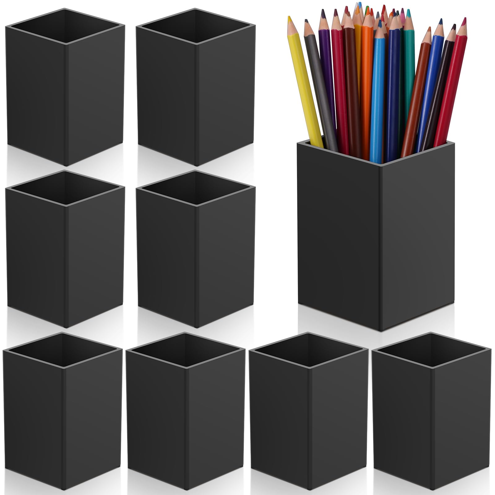 Aforoeoa 10Pack Black Acrylic Pen Holder, Desktop Pencil Organizer Makeup Brush Holder Acrylic Pencil Cup Stationery Pencil Hold