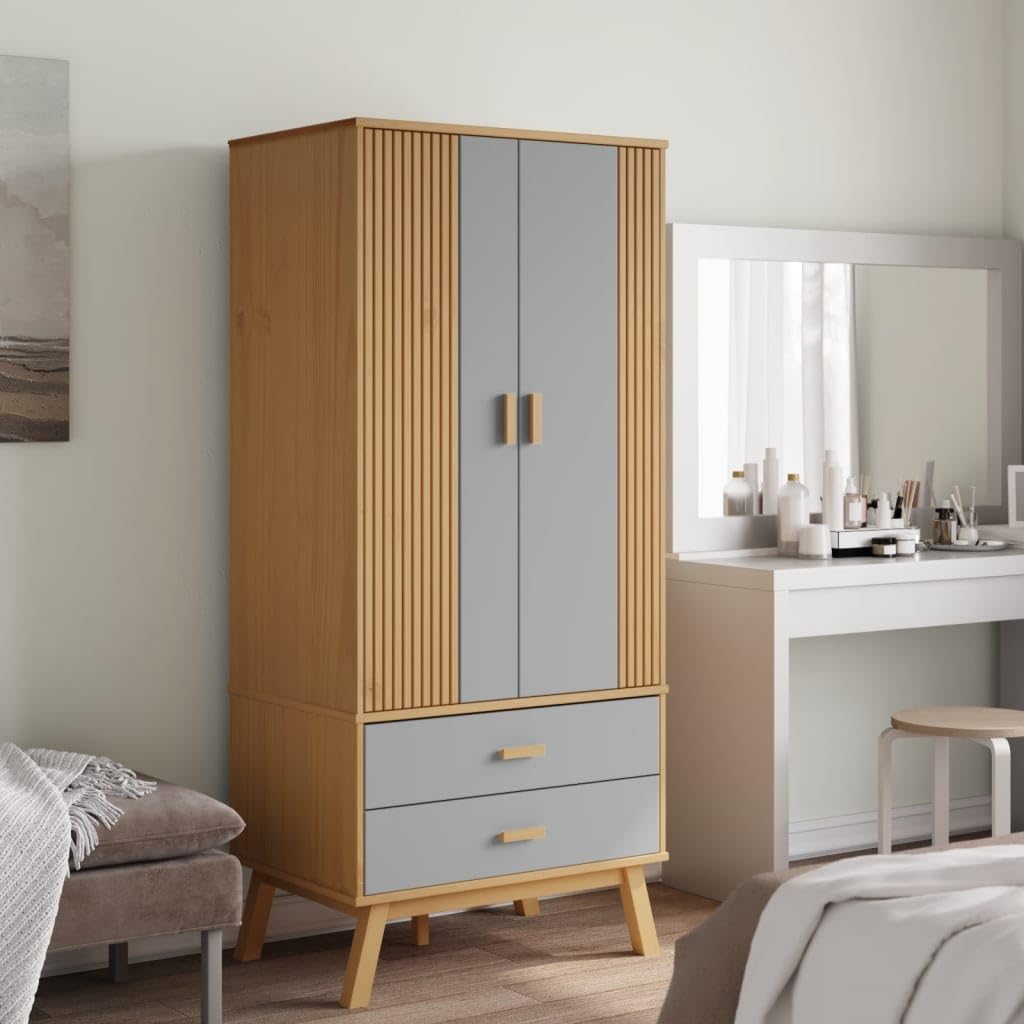 vidaXL Wardrobe Olden Grey and Brown 76.5x53x172cm Solid Wood Pine