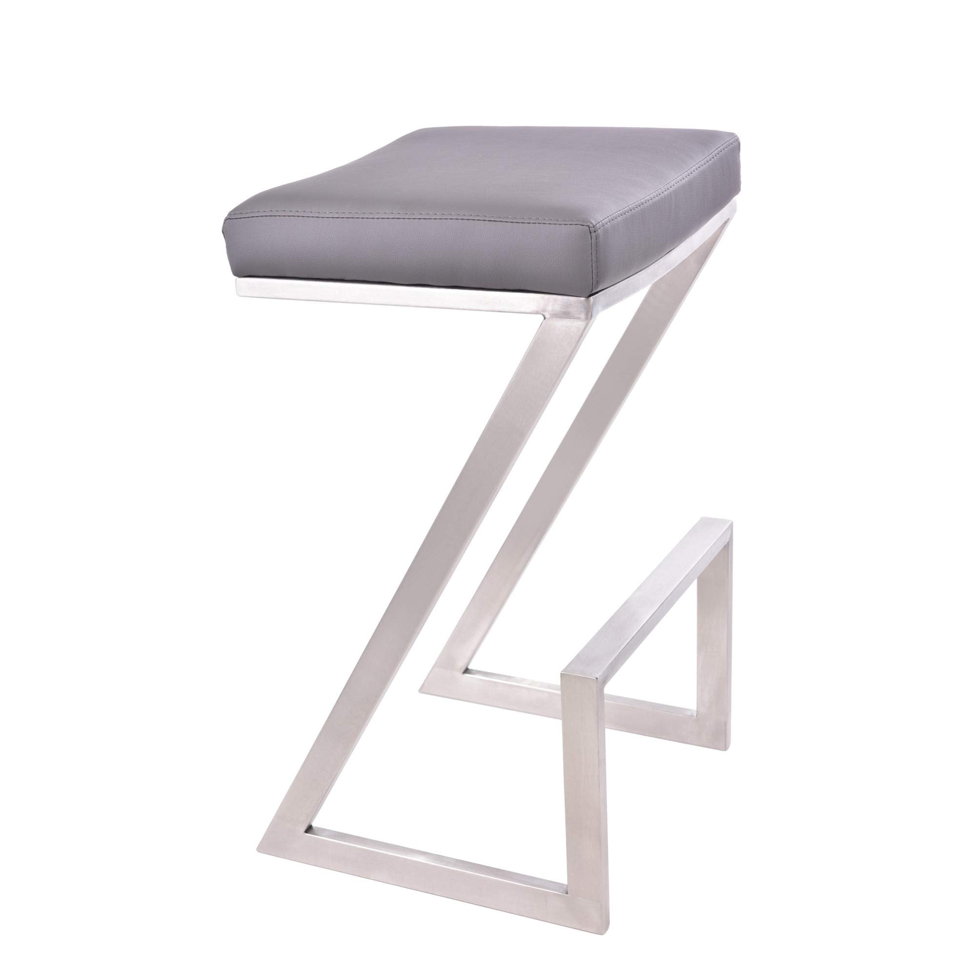 Benjara Z Shaped Metal Backless Barstool With Padded Seat, Gray, Silver