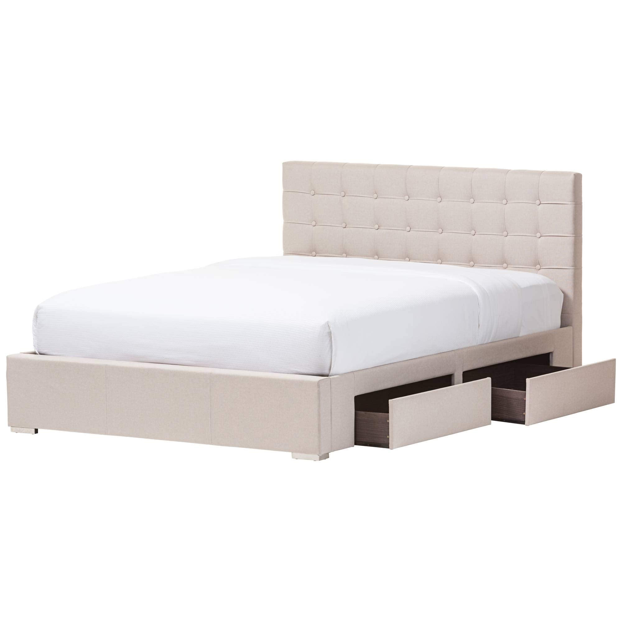 Baxton Studio Rene Queen Storage Platform Bed In Beige