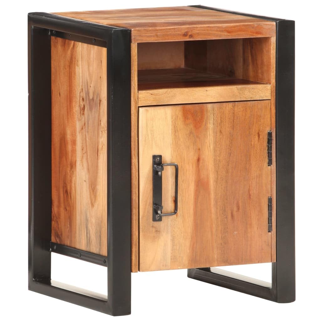 Vidaxl Bedside Cabinet In Solid Acacia Wood - Industrial-Style Nightstand/Side Cabinet With Sheesham Finish - Brown Bedroom Furniture With Ample Storage