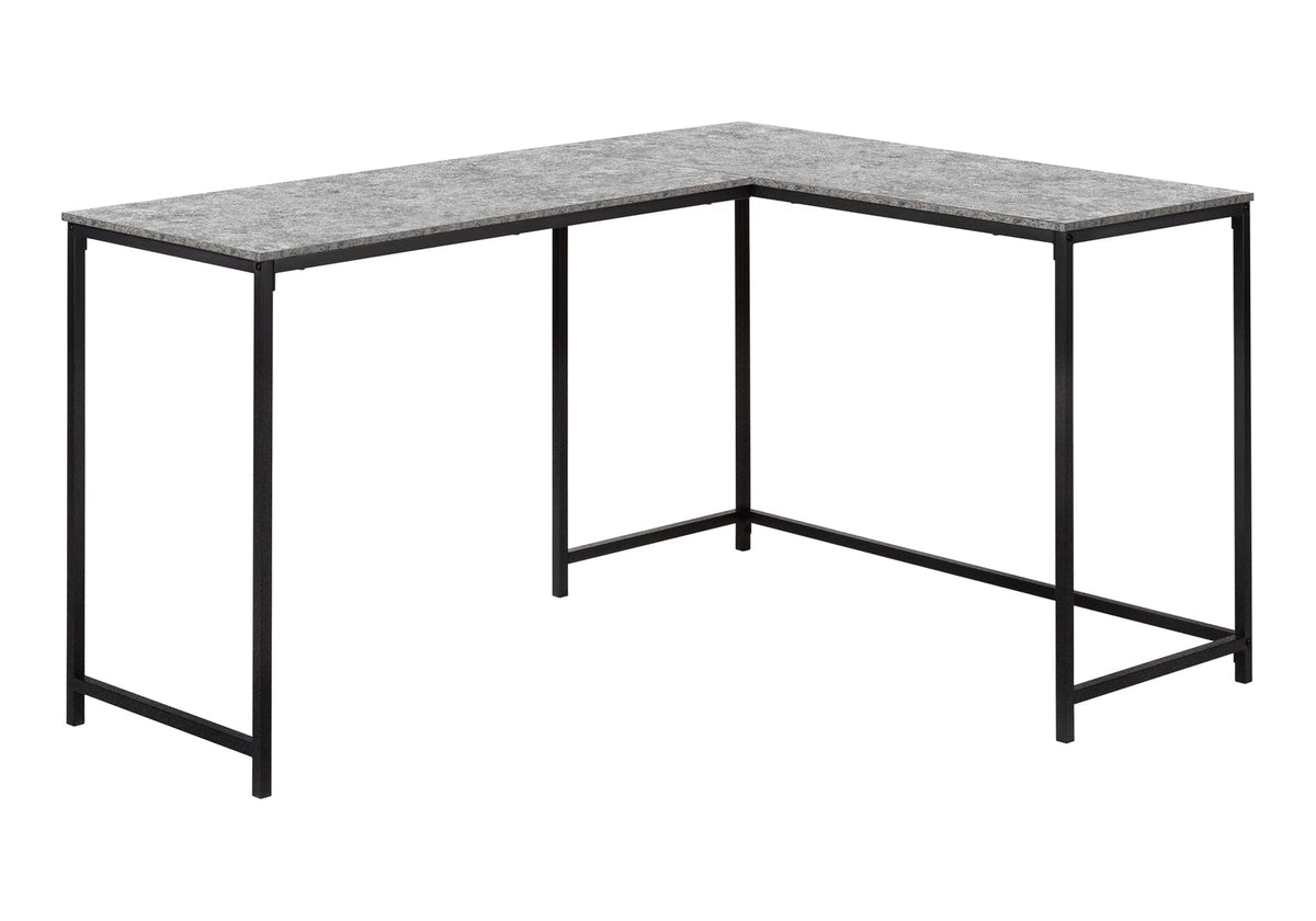 Monarch Specialties 7392 Computer Desk, Home Office, Corner, 58' Shape, Work, Laptop, Metal, Laminate, Contemporary, Modern Desk-58 L/Grey Stone-Look/Black, 58.25' L x 44' W x 30' H