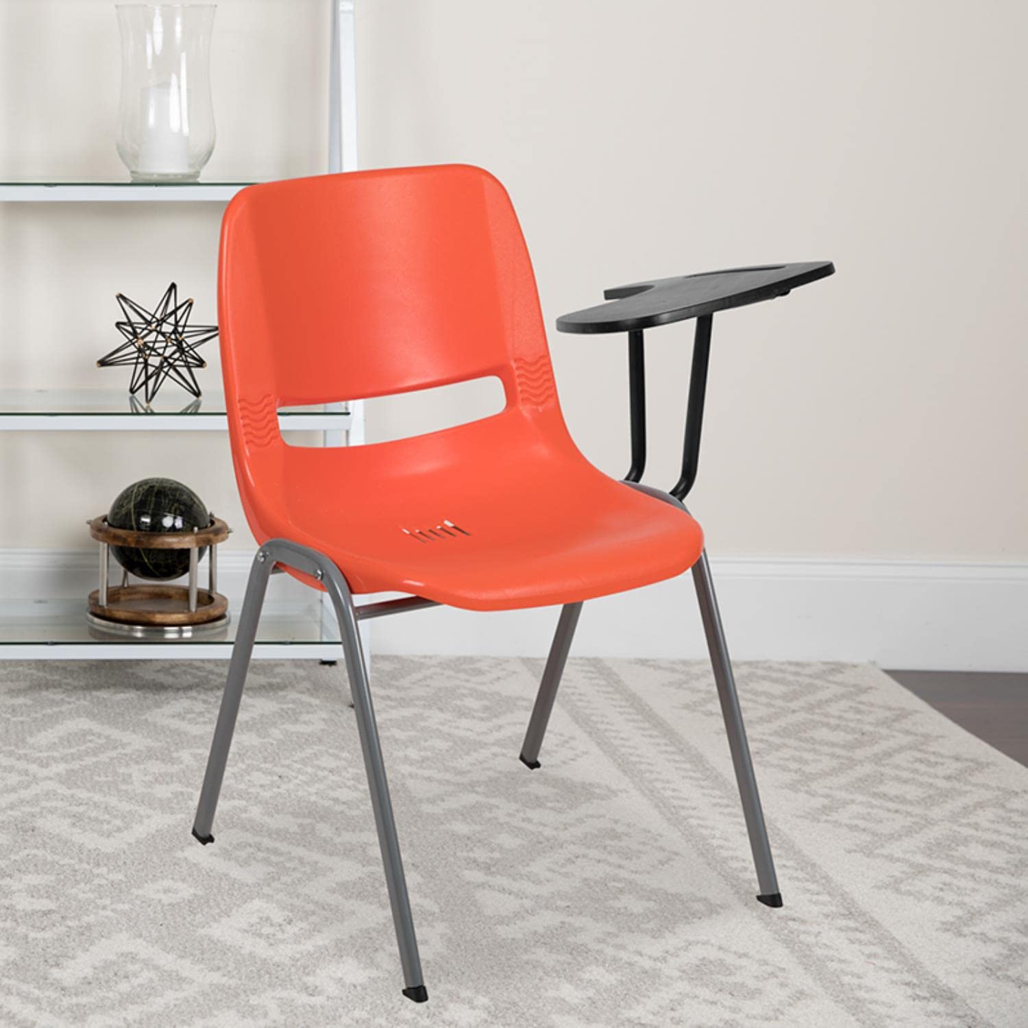 Flash Furniture Orange Ergonomic Shell Chair With Left Handed Flip-Up Tablet Arm
