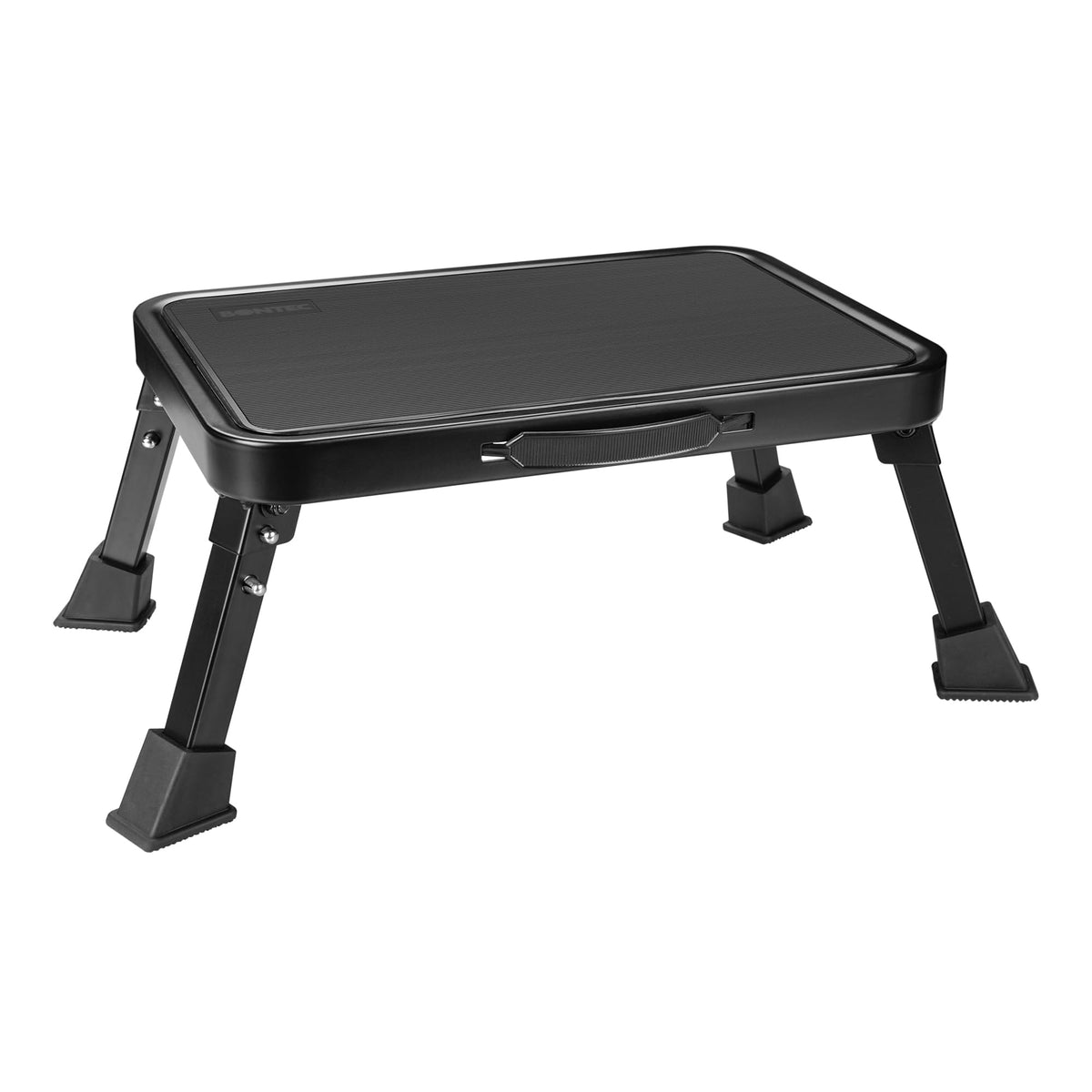Bontec Folding One Step Stool, Heavy Duty Sturdy Metal 330Lbs Capacity, Wide Non-Slip Single 1-Step Stool Ladder For Adults And Children, Ideal For Kitchen, Bathroom, Rv, Camping, Office, Black